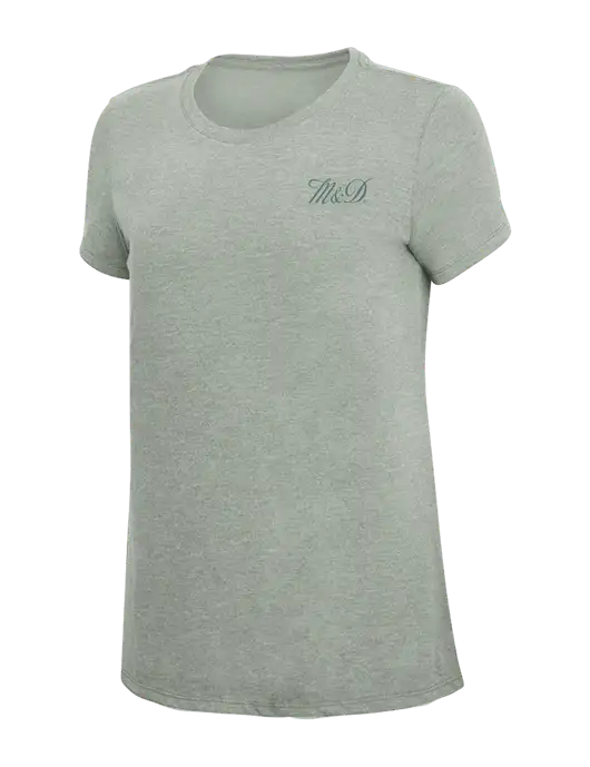 Womens Simply Soft Heathered Light Grey 4.5oz Poly/Combed Ring Spun Cotton T-Shirt w/M&D Logo