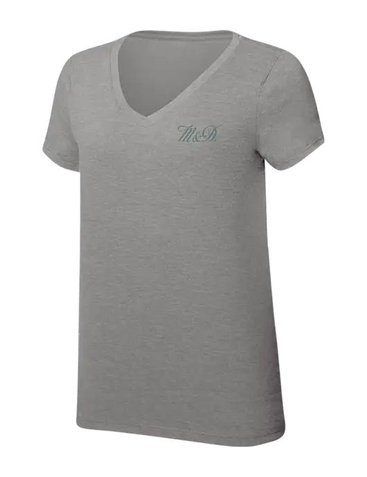 Womens Simply Soft V-Neck Grey Frost 4.5oz  Poly/Combed Ring Spun Cotton T-Shirt w/M&D Logo