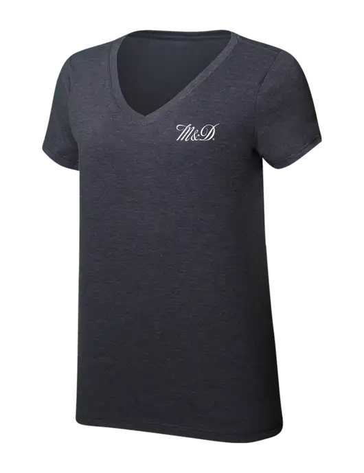 Womens Simply Soft V-Neck Heather Charcoal 4.5oz  Poly/Combed Ring Spun Cotton T-Shirt w/M&D Logo