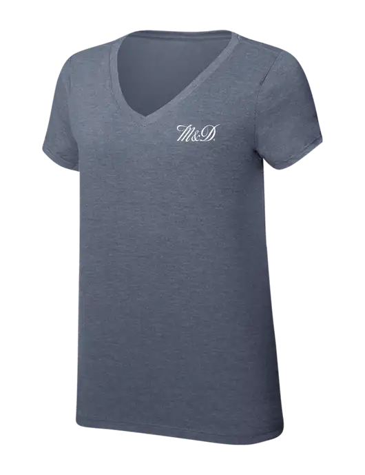 Womens Simply Soft V-Neck Navy Frost 4.5oz  Poly/Combed Ring Spun Cotton T-Shirt w/M&D Logo