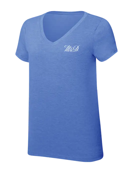 Womens Simply Soft V-Neck Royal Frost 4.5oz  Poly/Combed Ring Spun Cotton T-Shirt w/M&D Logo