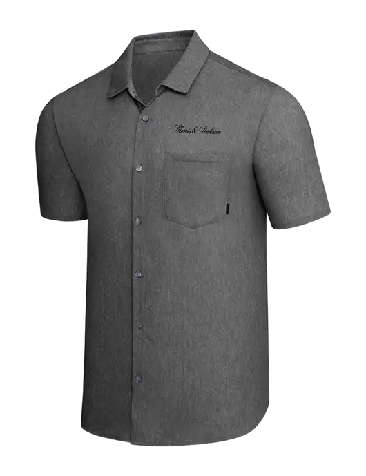 OGIO Dark Grey Heather Extend Short Sleeve Button Up Shirt w/Morris & Dickson Logo