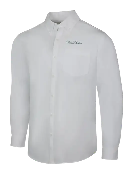 White Long Sleeve Carefree Poplin Shirt w/Morris & Dickson Logo