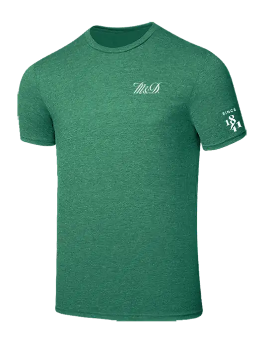 Seriously Soft Heathered Kelly Green T-Shirt w/M&D Logo, Since 1841 Logo