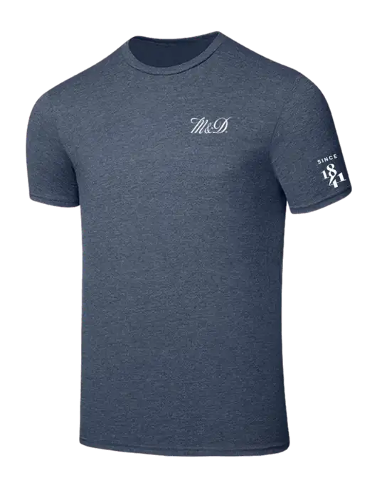 Seriously Soft Heathered Navy T-Shirt w/M&D Logo, Since 1841 Logo