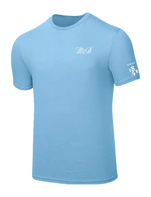 Seriously Soft Light Blue T-Shirt w/M&D Logo, Since 1841 Logo